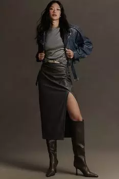 Юбка Anthropologie Maya со сборками и боковым разрезом, темно-серый