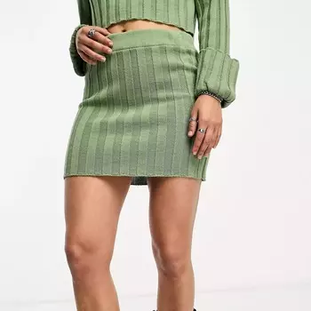 Юбка Asos Design Mini In Rib, хаки