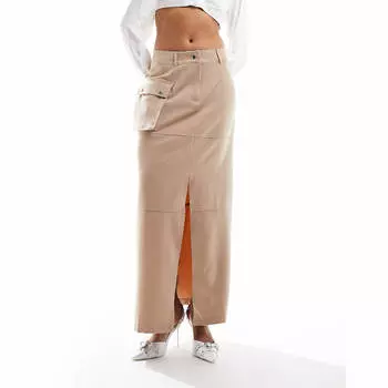 Юбка Asos Design Utility Maxi With Bellow Pocket Details, светло-коричневый