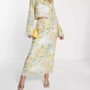 Юбка Asos Edition Pastel Floral Midi, разноцветный