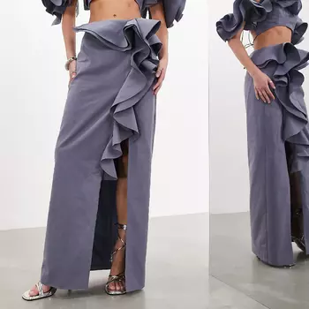 Юбка Asos Edition Ultimate Raw Edge Ruffle Maxi, пыльно-сиреневый
