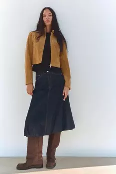 Юбка-баллон из джинса trf ZARA, темный индиго