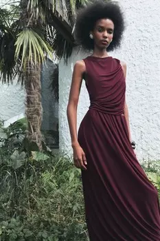 Юбка-баллон с драпированной плеткой ZARA, бордовый