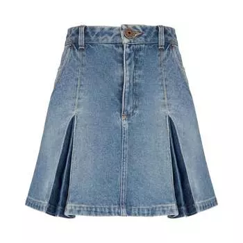 Юбка Balmain Pleated Denim Skirt, синий