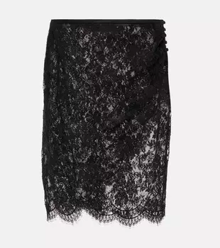 Юбка-бандаж из прозрачного хлопкового кружева Saint Laurent, черный