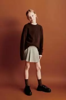 Юбка-бермуда в клетику с поясом ZARA, песок
