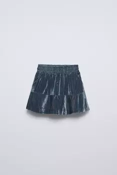 Юбка-бермуды из бархата ZARA, средний-синий