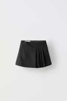 Юбка-бермуды из джинса с короткими складками ZARA, черный