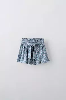 Юбка-бермуды с цветочными изделиями ZARA, светло-голубой