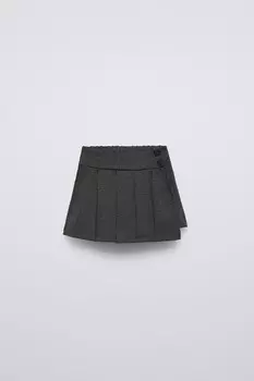 Юбка-бермуды с короткими складками ZARA, серый