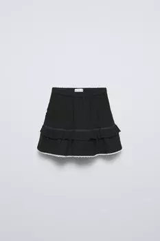 Юбка-бермуды с кружевными оборками ZARA, антрацитово-серый