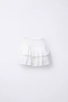 Юбка-бермуды с вышивкой шиффли ZARA, белый