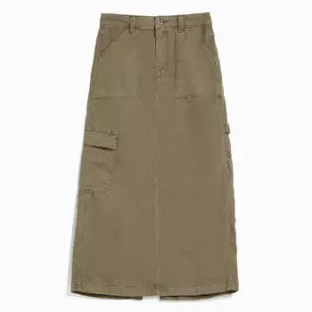 Юбка Bershka Cotton Carpenter Midi, хаки