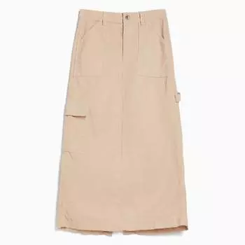 Юбка Bershka Cotton Carpenter Midi, песочный