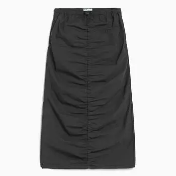 Юбка Bershka Long Denim With Gathered Front, серый