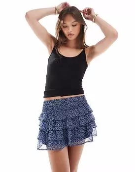 Юбка Bershka paisley mini rara темно-синего цвета