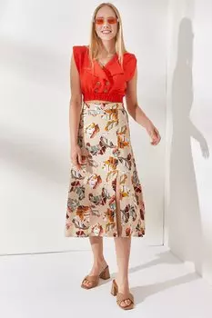 Юбка - Бежевый - Миди Olalook, бежевый