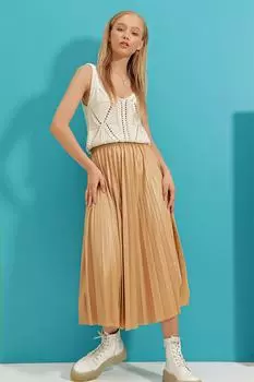 Юбка - Бежевый - Миди Trend Alaat Stili, бежевый