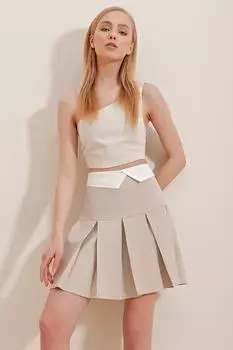 Юбка - Бежевый - Мини Trend Alaat Stili, бежевый