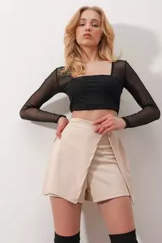 Юбка - Бежевый - Мини Trend Alaat Stili, бежевый