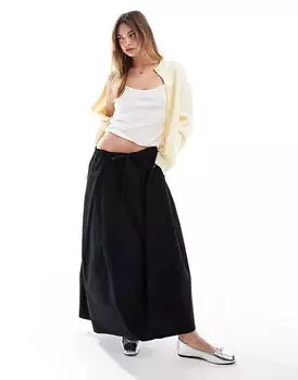 Юбка-бочонок миди с завязками на талии черного цвета ASOS DESIGN