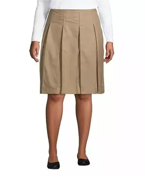 Юбка больших размеров со складками длиной до колена Lands' End, коричневый/бежевый