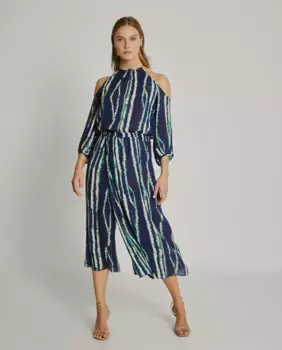 Юбка-брюки миди с принтом тай-дай Trucco, тёмно-синий