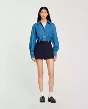 Юбка-брюки с декоративными шлевками для ремня Sandro, тёмно-синий