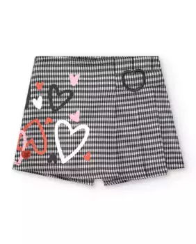 Юбка-брюки в мелкую клетку для девочки с принтом в виде сердечек Tuc tuc, черный