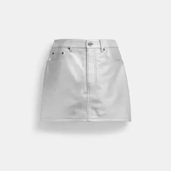 Юбка COACH Leather Mini In Silver Metallic, серебряный