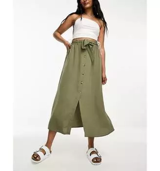 Юбка цвета хаки на пуговицах с завязками на талии ASOS DESIGN