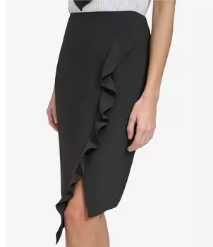 Юбка DKNY из эластичного твила с рюшами спереди, черный