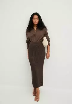 Юбка длинная ШЕНИЛ NA-KD, темно-коричневый