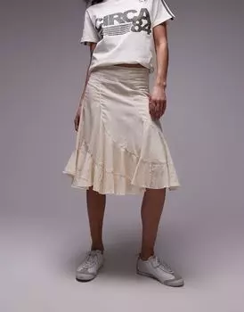 Юбка длиной до колена с разрезами Topshop цвета слоновой кости