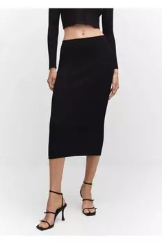 Юбка длины миди в рубчик Mango, черный