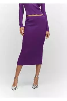 Юбка длины миди в рубчик Mango, фиолетовый