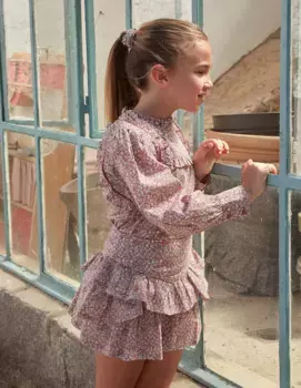 Юбка для девочки с цветочным принтом и рюшами Gocco, цвет Granate