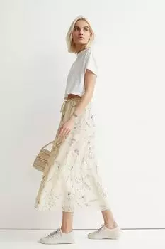 Юбка до середины икры H&amp;M, кремовый/цветы