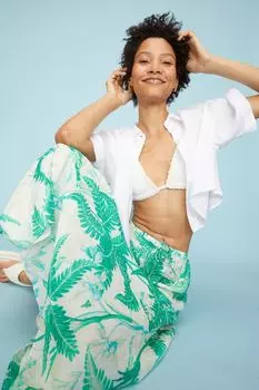Юбка до середины икры H&M, светло-зеленый/пальмовые листья