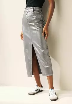 Юбка джинсовая METALLIC ASYMMETRIC WAIST REGULAR FIT Next, цвет silver