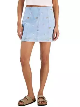 Юбка джинсовая мини с вышивкой для женщин Juniors Tinseltown, цвет light wash butterfly
