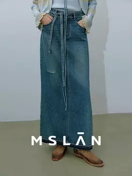 Юбка джинсовая MSlan потертая, черный