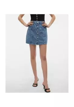Юбка джинсовая, планка на пуговицах, передние карманы, женская VERO MODA, цвет Medium Blu