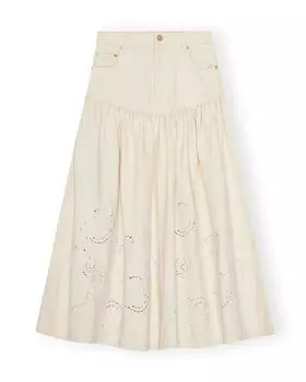 Юбка джинсовая с вышивкой Broderie Anglaise GANNI, белый