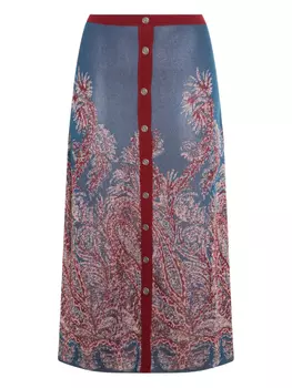 Юбка ETRO с жаккардовым узором и узором пейсли на пуговицах спереди, синий