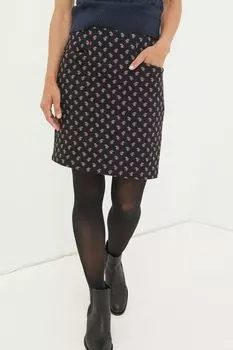 Юбка FatFace Jennie из трикотажа с цветочным геометрическим узором Fat Face, черный