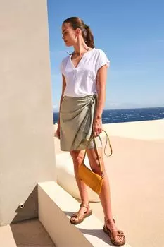 Юбка Fatface mia из смесового льна Fat Face, зеленый