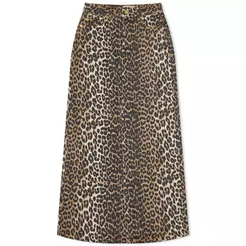 Юбка Ganni Print Denim Maxi Slit, леопардовый