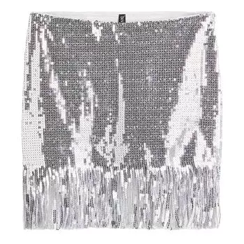 Юбка H&amp;M Fringe-trimmed Sequined, серебристый