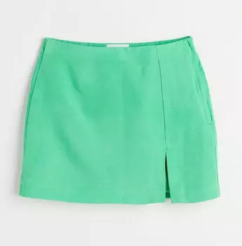 Юбка H&M Short Linen-blend, зеленый